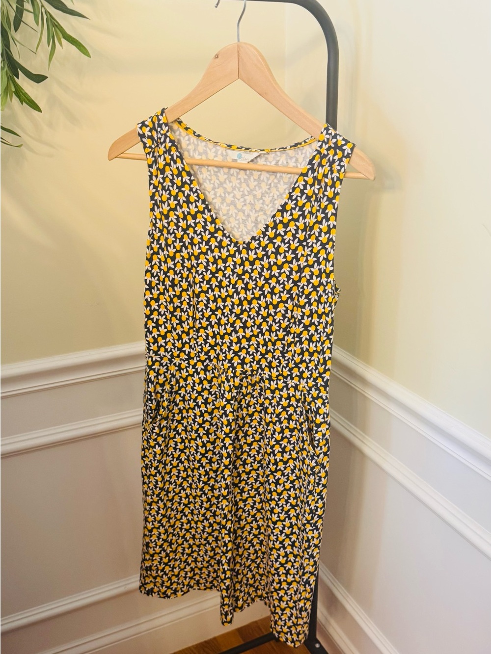 Boden Yellow and Navy Floral Midi Dress